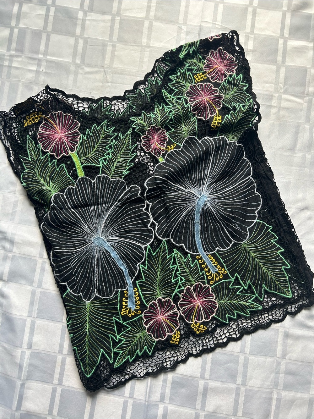 Black Floral Embroidered Lace Capped Sleeve Top - Picture 7 of 16